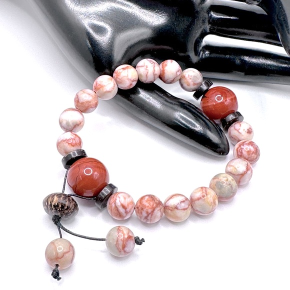 RED VEIN JASPER + RED JADPER NATURAL BRACELET size 7” - Picture 1 of 9